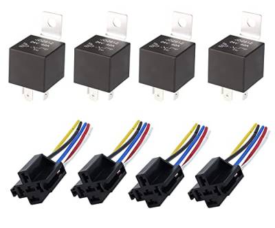 4 Stücke JD2912 24V 40A SPST 4-Pin Auto Relais mit Steckdose, 4-Polig KFZ Fahrzeug Motor Relais mit Drähte,Umschalt Relais Blinkrelais von 通用