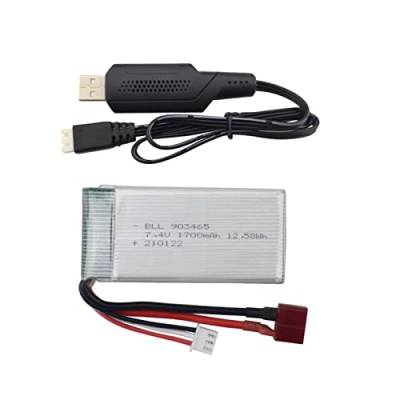 7.4V 1700mAh Lithium Akku mit USB Ladekabel für 9200 9200E HB101 200E 9202E 9203E 9204E 9205E 9206E 2995 YC300 HM101 HM123 25-DJ02 9125 S920 S921 RC Fernbedienung 4WD High Speed ​​Autobatterie von 通用