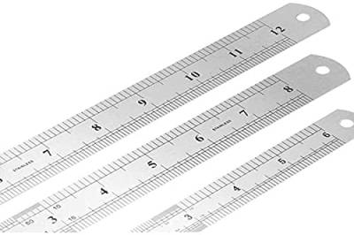 Edelstahl Lineal 3er Set,Doppelseitenskala Metrisch und Imperial Gerader Rand Lineal,Präzisions Metall Stahllineal für Engineering, Lehre und Büro,15cm/20cm/30cm von 通用