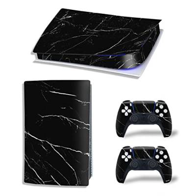 Glossy Protective Vinyl Decal Skin/Stickers Wrap Cover Haut für PS5 Skin Sticker Full Body für Playstation 5 Konsole und 2 Controller (CD-Version, Black Cipolin) von 通用