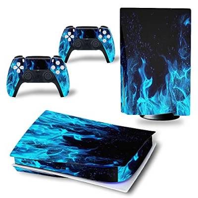 Glossy Protective Vinyl Decal Skin/Stickers Wrap Cover Haut für PS5 Skin Sticker Full Body für Playstation 5 Konsole und 2 Controller (Digital Edition, Blue Fire) von 通用