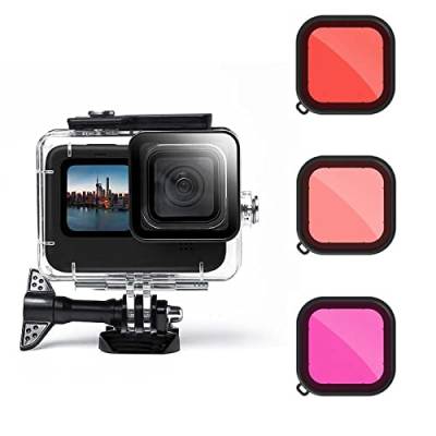 通用 MotuTech wasserdichte Box für GoPro Hero 10 9 Wasserdicht 40 Meter Unterwasserschwimmen Tauchen Ski Schutzhülle (wasserdichte Box + 3 Filter) von 通用