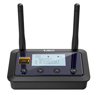 1Mii B03Pro+ LDAC Bluetooth 5.3 Sender Empfänger für TV, AptX Low Latency & HD kabelloser Audio Adapter Transmitter mit Bildschirm für Kopfhörer Stereoanlage, Optical RCA AUX 3,5, Großer Reichweite von 1Mii