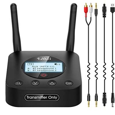 1Mii B06TX+ Bluetooth 5.2 Transmitter mit großer Reichweite, aptX HD & Low Latency Bluetooth Audio Sender mit Bildschirmanzeige für TV/PC/Projektor an 2 Bluetooth-Kopfhörer/Lautsprecher von 1Mii