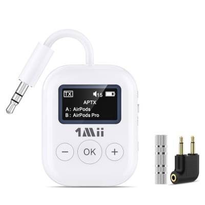 1Mii Bluetooth 5.3 Sender Klinke Bluetooth Adapter für Zwei Airpods, Bluetooth Transmitter mit Bildschirm, Kompatibel mit TV, Stereoanlage, Flugzeug Bluetooth Splitter für 2 Kopfhörer von 1Mii