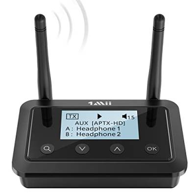 1Mii Bluetooth 5.3 Transmitter Empfänger für TV, Große Reichweite Drahtloser Audio Adapter mit Anzeige, aptX HD & Low Latency Bluetooth Sender Receiver für 2Kopfhörer/Stereoanlage, Bypass Modus - B03+ von 1Mii