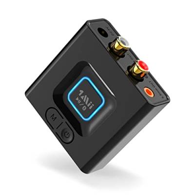 1Mii ML201 Adapter für Stereoanlage, Bluetooth 5.0 Empfänger mit 3.5mm AUX Cinch, drahtloser Audio Receiver für PC Lautsprecher mit Smartphones und Tablets, 12 Stunden Spielzeit, Bass Modus von 1Mii