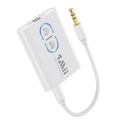 1Mii ML300 Bluetooth 5.3 Adapter Transmitter für TV Audio auf 2 Kopfhörer, 2-in-1 Bluetooth Sender Empfänger Klinke 3.5 für Stereoanlage/Flugzeug aptX Adaptive von 1Mii
