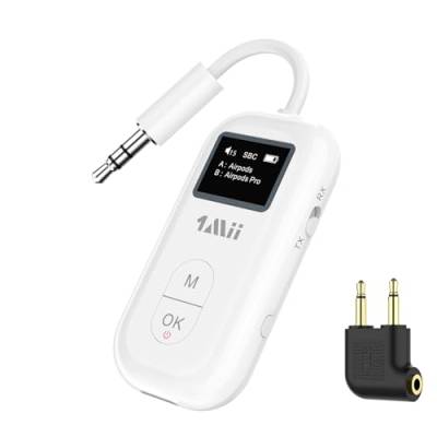 1Mii Safefly Pro Sender Empfänger für Kopfhörer, Bluetooth 5.2 Audio-Adapter für bis zu 2 Airpods und andere Kopfhörer, Verwendung mit jeder Flugzeugen, Computer,Fitnessgeräten, Fernsehern von 1Mii