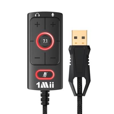 1Mii USB Soundkarte USB auf 3.5 mm Klinke Audio Adapter, Virtual 7.1 Surround Sound funktioniert für PS4/PC/Mac/Stereo Headsets, Externe Soundkarte, Keine Treiber erforderlich, Plug and Play von 1Mii