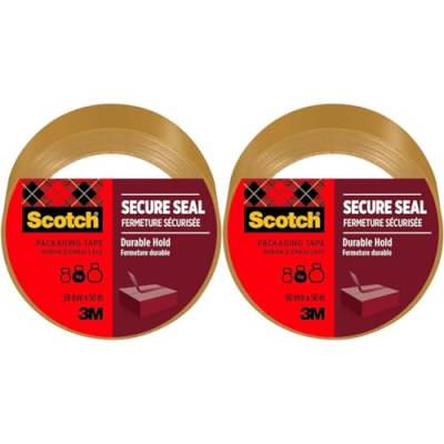 Scotch Verpackungsklebeband für einen sicheren Verschluss, Braun, 50 mm x 50 m, 1 Rolle/Packung - Ideal zum Verschließen von Paketen und Kartons (Packung mit 2) von 3M
