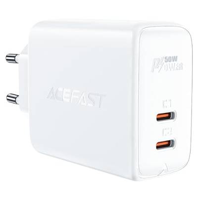 Wall Charger Acefast A29 PD50W GAN, 2X USB, 50W (White) von ACEFAST