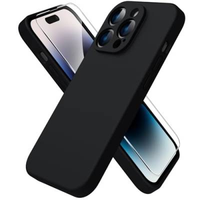 ACRONIX Hülle Kompatibel mit iPhone 14 Pro(6.1"),mit 1 x Panzerglas Schutzfolie flüssigem,Liquid Silicone Case mit innem Soft Microfaser Tuch Futter,360°abgedeckte stoßfeste Handyhülle -Schwarz von ACRONIX