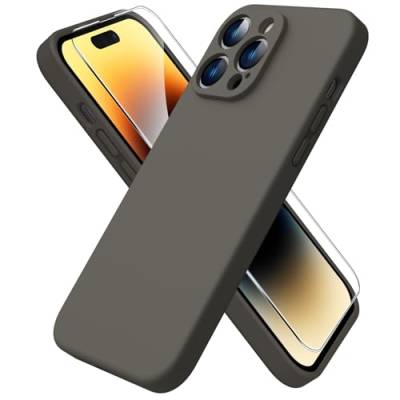 ACRONIX Hülle Kompatibel mit iPhone 14 Pro Max(6.7"),mit 1 x Panzerglas Schutzfolie,Liquid Silicone Case mit innem Soft Microfaser Tuch Futter,360° Voll abgedeckte stoßfeste Handyhülle-Dunkelbraun von ACRONIX