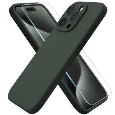 ACRONIX Hülle Kompatibel mit iPhone 15 Pro(6.1"),Liquid Silicone Case mit innem Soft Microfaser Tuch Futter,360° abgedeckte stoßfeste Handyhülle für iPhone 15-Grau Grün von ACRONIX