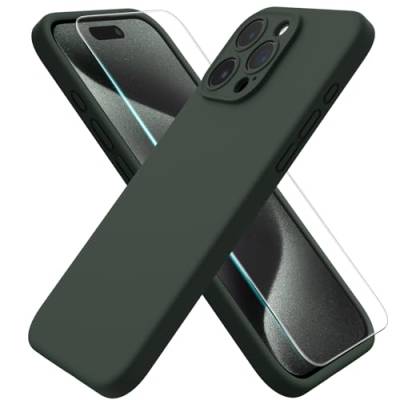ACRONIX Hülle Kompatibel mit iPhone 15 Pro Max(6.7"),Liquid Silicone Case mit innem Soft Microfaser Tuch Futter,360° abgedeckte stoßfeste Handyhülle für iPhone 15-Grau Grün von ACRONIX