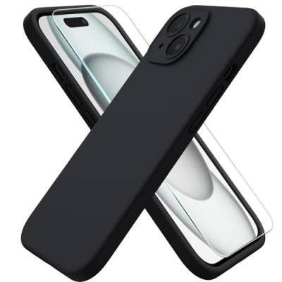 ACRONIX Hülle für iPhone 15(6.1") Liquid Silicone mit Kameraschutz und 1 Blatt Schutzfolie, Ganzkörper-Case, Stoßfeste, Anti-Kratzer Mikrofaser Handyhülle - Schwarz von ACRONIX