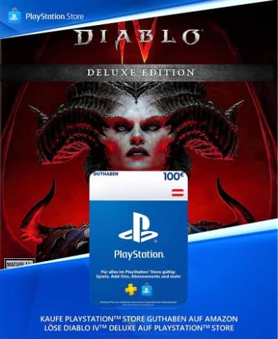 100€ PlayStation Store Guthaben für Diablo IV: Deluxe Edition [Kaufen Sie das Spiel im PS Store] - Österreichisches Konto [Code per Email] von ACTIVISION