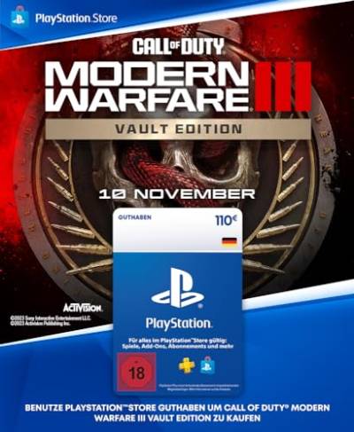 110€ PlayStation Store Guthaben für Call of Duty: Modern Warfare III - Vault-Edition | Deutsches Konto [Code per Email] von ACTIVISION