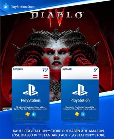 80€ PlayStation Store Guthaben für Diablo IV: Standard Edition [Kaufen Sie das Spiel im PS Store] - Österreichisches Konto [Code per Email] von ACTIVISION