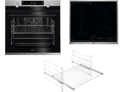 AEG KOMB55PIS3 Serie 6000 mit SteamBake Feuchtigkeitszugabe (mit Pyrolyse), Einbaubackofenset (Induktionskochfeld, A+, 71 l) von AEG