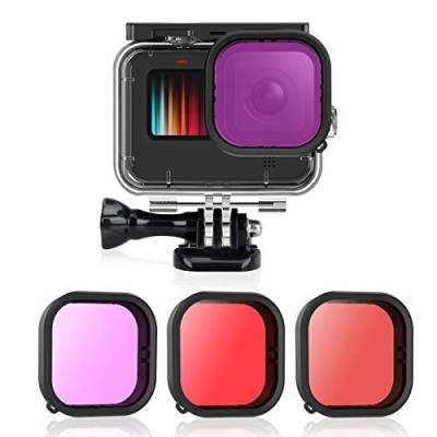 AFAITH 3er-Pack Tauchfilter Kit + Wasserdichtes Gehäuse für GoPro Hero 9 10 11 12 Black, Unterwasser-Tauchfotografie Schutzgehäuse Shell Cover + 3er Pack Tauchfilter für GoPro Hero 9 10 11 12 von AFAITH