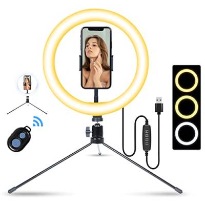 AGM 10" LED Selfie Ringlicht mit Mini-Tischstativ, Telefonhalter | Bluetooth-Fernbedienung für Live-Streaming-Fotografie Videografie… von AGM