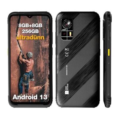 AGM H6 Ultradünnes Outdoor Handy ohne Vertrag -16(8+8) GB+256GB+512GB TF, Android 13 Leichtes Wasserdichtes Smartphone mit 3 Kartenslots, 6,56 Zoll Baustellenhandy, Dual SIM/NFC/4G, Schwarz von AGM