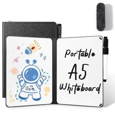 AGM Mini-Whiteboard, A5, doppelseitig, tragbar, trocken abwischbar, mit Stift, für Studium, Meetings, Kritzeln, Schwarz von AGM