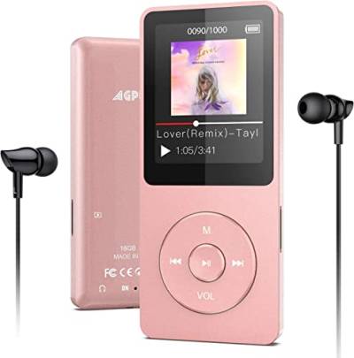 AGPTEK 16 GB MP3 Bluetooth 5.0 mit Touch-Tasten und Kopfhörern, 1,8-Zoll-Bildschirm HiFi-Sportmusikplayer mit Schrittzähler, UKW-Radio, Sprachaufzeichnung, unterstützt 128 GB SD-Karte von AGPTEK