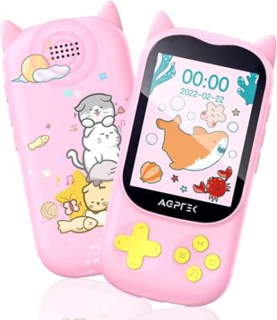 AGPTEK 32 GB MP3 Player für Kinder mit Bluetooth 5.3, Katzendesign MP3-Player mit Spieltaste,HD-Lautsprecher, 2,4 Zoll TFT-Display, Lautstärketaste, FM-Radio, Wecker, TF-Karte bis zu 128 GB, Rosa von AGPTEK