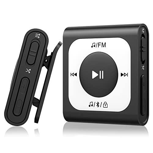 AGPTEK 64GB Clip MP3 Player mit Bluetooth 5.3, Mini Tragbarer Musikplayer mit UKW-Radio, Zufallswiedergabe, Einfache Benutzung, kein Telefon erforderlich für Sport, mit keinem Kopfhörer, schwarz von AGPTEK