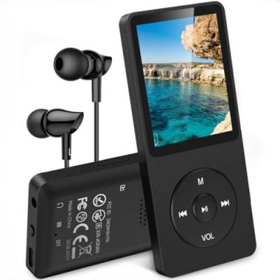 AGPTEK MP3 Player 32GB mit Lautsprecher, 70 Stunden Akkulaufzeit Kleiner und klassischer Sport MP3 mit 1,8 Zoll Bildschirm, FM-Radio, Aufnahme (Ohne Bluetooth), TF-Karte bis zu 128GB, Schwarz von AGPTEK