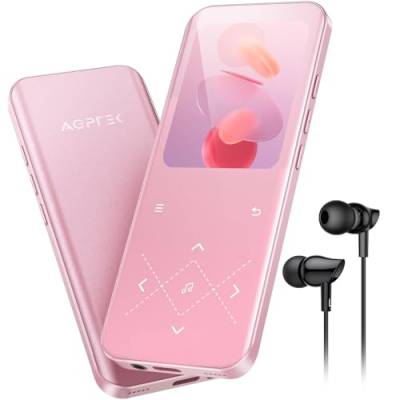 AGPTEK MP3 Player Bluetooth 5.3, 32GB HiFi Sound Musikplayer mit 2,4 Zoll TFT Farbbildschirm, Kopfhörer, Lautsprecher, Touch-Tasten, FM-Radio, E-Book, Aufnahme, Unterstüzt TF-128GB, Rosa von AGPTEK