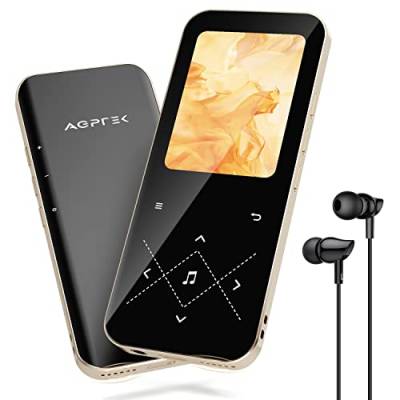 AGPTEK MP3 Player Bluetooth 5.3, 32GB HiFi Sound Musikplayer mit 2,4 Zoll TFT Farbbildschirm, Kopfhörer, Lautsprecher, Touch-Tasten, FM-Radio, E-Book, Aufnahme, Unterstüzt TF-128GB, Schwarzgold von AGPTEK