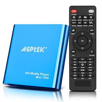 AGPTEK Mini 1080P Full HD Digital Mediaplayer Medienspieler Medienspieler mit Fernbedienung für MP3, WMA, OGG, AAC, FLAC, APE, AC3, DTS, ATRA von AGPTEK