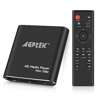 AGPTEK Mini 1080P Full HD Digital Mediaplayer Medienspieler Medienspieler mit Fernbedienung für MP3, WMA, OGG, AAC, FLAC, APE, AC3, DTS, ATRA von AGPTEK