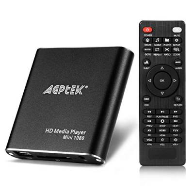 AGPTEK Mini 1080P Full HD Digital Mediaplayer Medienspieler mit Fernbedienung für MP3, WMA, OGG, AAC, FLAC, APE, AC3, DTS, ATRA - Unterstützt HDMI CVBS & YPbPr Videoausgang (Schwarz). von AGPTEK