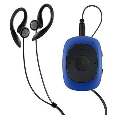 AGPTEK Mini Clip 8GB MP3 Player mit Bügel-Kopfhörer und Silikon Hülle, Leichter Sport Musik Player mit 5 Tasten und 2 Funktionsumschaltung Knöpfe, (Verpackung MEHRWEG) Blau von AGPTEK