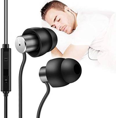 AGPTEK Schlaf Kopfhörer Ohrstöpsel, Mini In-Ear weiche Silikon-Schallisolierung Kopfhörer mit 3,5 mm Stecker, Superkomfortable Ohrstöpsel mit Mikrofon und Lautstärkeregler für Schlaf, Schwarz von AGPTEK