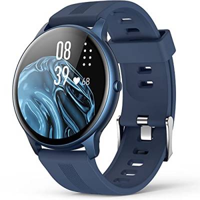 AGPTEK Smartwatch, 1,3 Zoll runde Armbanduhr mit personalisiertem Bildschirm, Musiksteuerung, Herzfrequenz, Schrittzähler, Kalorien, usw. IP68 Wasserdicht Fitness Tracker für iOS und Android, Blau von AGPTEK