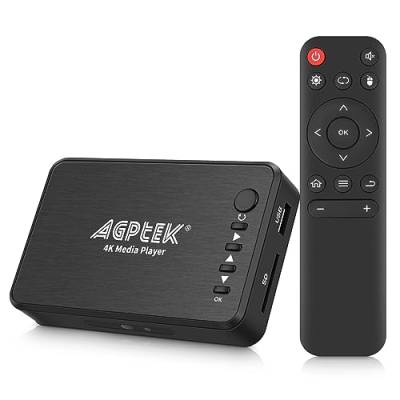 AGPTEK USB 2.0 1080P (1920 × 1080) HD Media Player RMVB MKV SD SDHC USB JPEG - mit optischem Stereo-L/R-Audioausgang, IR-Fernbedienung von AGPTEK
