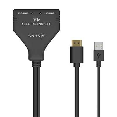 AISENS - A123-0654 - HDMI Duplikator 4K @30Hz 1x2 mit USB-Stromversorgung und Kabel, schwarz, 30cm von AISENS