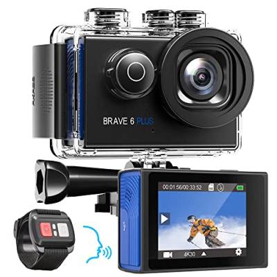 AKASO Action Cam 4K30FPS 20MP WiFi Actionkamera mit Touchscreen EIS 4X Zoom Fernbedienung 40m Unterwasserkamera mit 2X 1350mAh Akkus und Helmzubehör Kit von AKASO