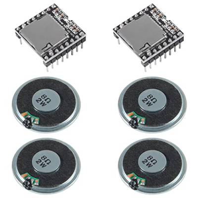 ALAMSCN 2 Stück Mini MP3 Player DFPlayer Modul + 4 Stück 2W 8Ohm Metallgehäuse Runde Lautsprecher für Arduino von ALAMSCN