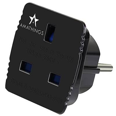 AMATHINGS Steckdosenadapter (schwarz) England/Deutschland – Reiseadapter UK Typ G auf Typ F – Steckdosenadapter England ideal für Reisen – kompatibel mit Smartphone Laptop & Kamera von AMATHINGS