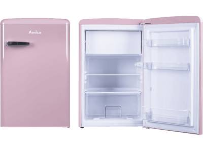 AMICA KS 15616 P Retro Edition Kühlschrank (E, 860 mm hoch, Pink) von AMICA