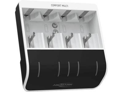 ANSMANN Comfort Multi Ladegerät Universal Ladestrom AAA: 400mA (1-4), AA: 800mA C: D: E: 15mA (1), weiß/ schwarz von ANSMANN