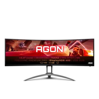 AOC Agon AG493QCX - 49 Zoll DFHD Curved Gaming Monitor, 144 Hz, 1ms, HDR400, FreeSync Premium Pro (3840x1080, HDMI, DisplayPort, USB Hub) schwarz/rot von AOC