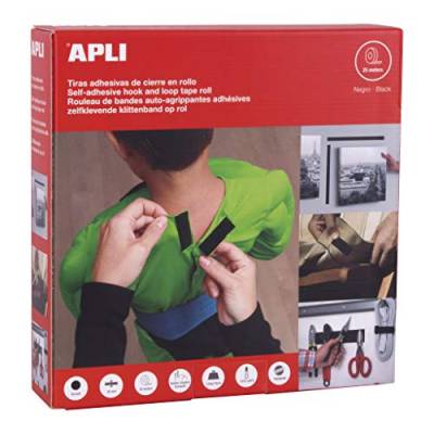 Apli Velcro Klebeband, 2 cm x 25 m, Schwarz von APLI